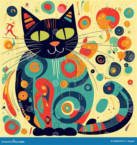 Colorful Cute Cat Art Illustration Stock Illustration Illustration Of