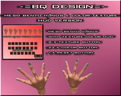 Second Life Marketplace Mesh Bento Hands And Color Texture Hud Version