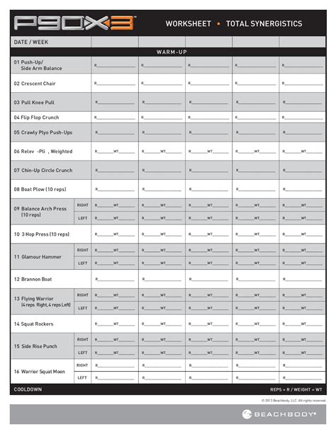 P90x Printable Schedule