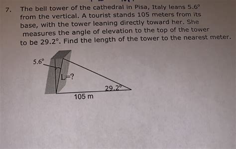 Solved The Bell Tower Of The Cathedral In Pisa Italy Leans Chegg