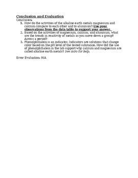 Reactivity of Alkaline Earth Metals Lab by The Chemistry Corral | TPT