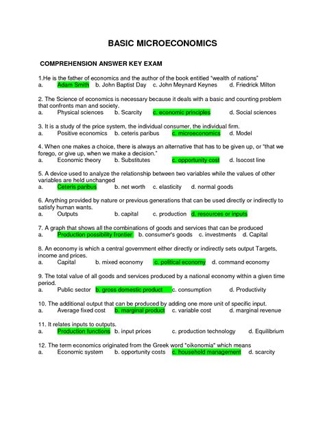 Solution Basic Microeconomics Comprehension Answer Key Studypool