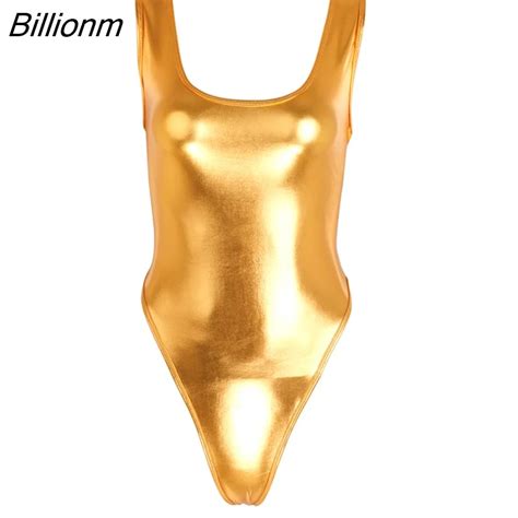 Billionm Women Patent Leather Thong Leotard Bodysuit Shiny Metallic High Cut Ballet Gymnastics