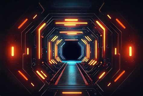 Fundo Abstrato Moderno Futurista Da Estação Espacial Com Tema De Túnel De Luz Neon Foto Premium