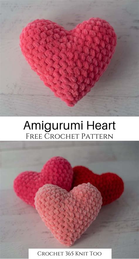 Two Crocheted Hearts Are Shown With The Text Amigurmi Heart Free Crochet Pattern