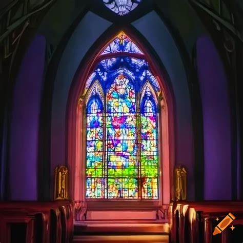 Vibrant Church Interior With Colorful Stained Glass Windows On Craiyon