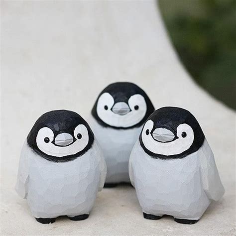 Baby Penguin Figurines Hand Carved Painted Wooden In 2023 Craft