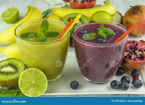 Fresh Mixed Fruit Smoothies Stock Photo Image Of Fruit Greeen 55953626