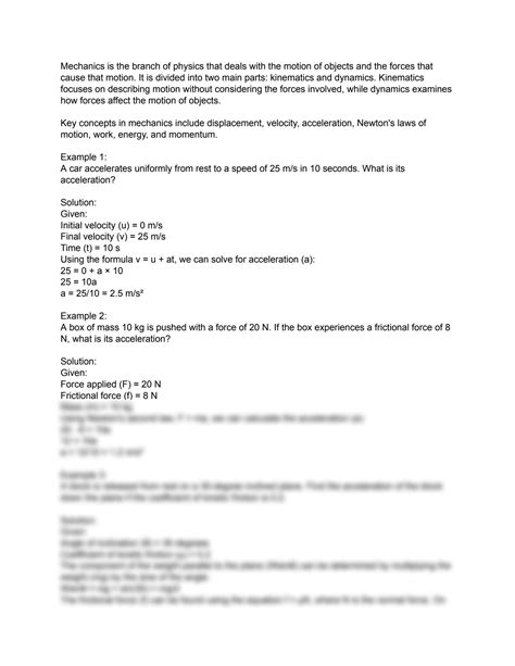 SOLUTION: Physics mechanics concepts with solved examples - Studypool