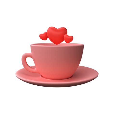 D Cute Pink Coffee Mug With Heart Png