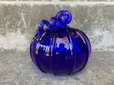 Cobalt Blue Glass Pumpkin 425 Hand Blown Squash Etsy