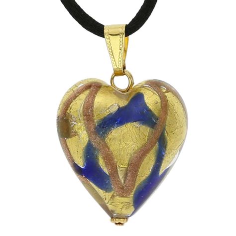 Murano Pendants | Murano Heart pendant - Blue Waves Gold