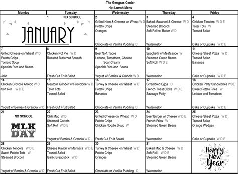 January 2019 Gengras Menu Gengras Center