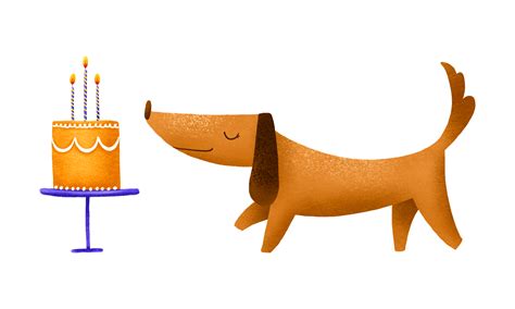 Dachshund dog with birthday cake. Funny birthday illustration. Greeting ...