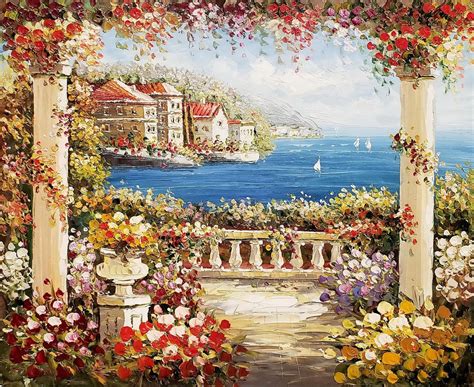 Tuscany Village Sea View Oil Painting On Canvas Seascape Etsy