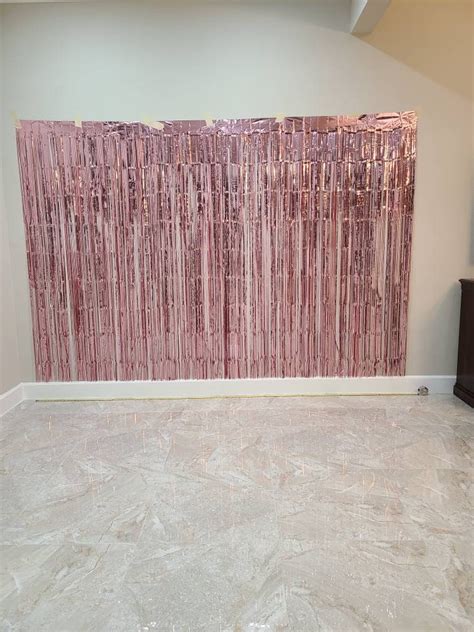 3 Piece Foil Curtain Backdrop Pink Backdrop Pink Tinsel Etsy