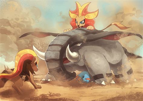 Phanpy Donphan Pyroar Pyroar And Pyroar Pokemon Drawn By Nagakura