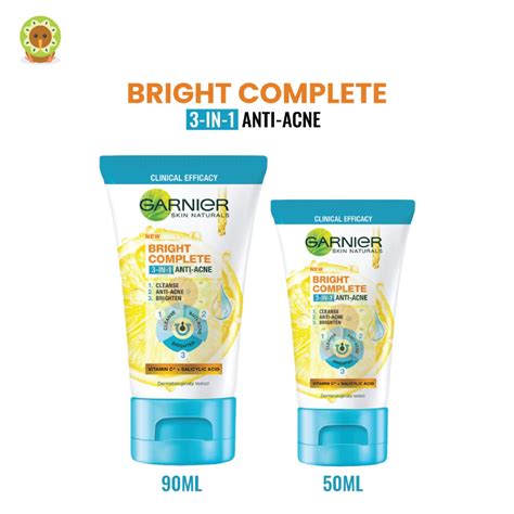 Jual GARNIER BRIGHT COMPLETE 3 IN 1 ANTI ACNE FACIAL WASH 50ML 90ML