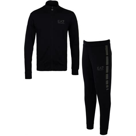 Emporio Armani Ea7 6xpv59 Funnel Neck Cotton Strip Zip Black Tracksuit