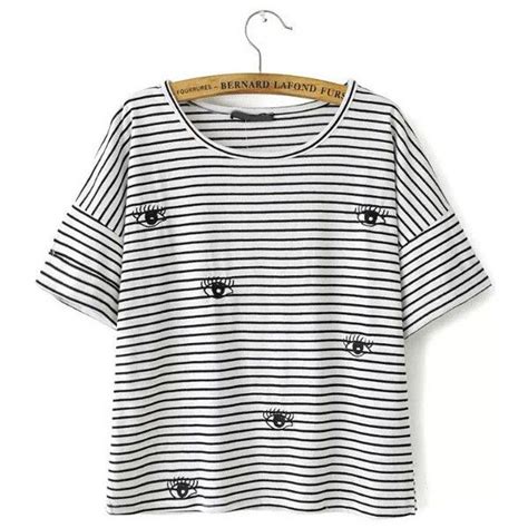 Sheinsheinside Black White Striped Eye Embroidered T Shirt Black