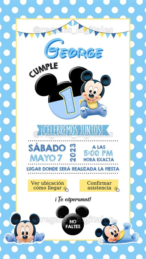 Invitación interactiva de Mickey Mouse bebé Feliz cumpleaños de