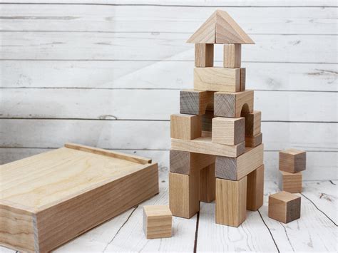 Natural Wood Building Blocks Wooden Stacking Toy Montessori Etsy