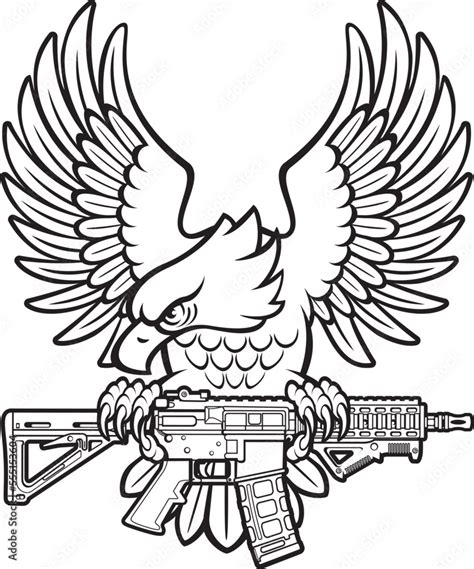 Bald Eagle Holding American Ar 15 Assault Rifle In Its Claws Stock