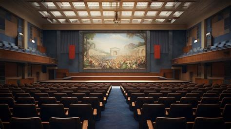 Premium Photo | A photo of a school auditorium with oil paintings as decor