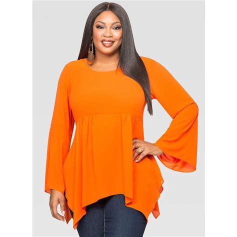 Ashley Stewart Sharkbite Bell Sleeve Blouse 37 Liked On Polyvore