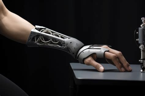 Premium Ai Image D Printed Prosthetic Arm Attached To A Wheelchair