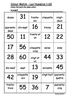 French Colour Match Numbers By Resources Mfl Tpt