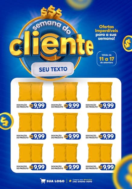 Modelo de mídia social psd encarte semana do cliente em renderização 3d