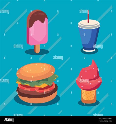 Set Of Four Fast Foods Items Stock Vector Image And Art Alamy