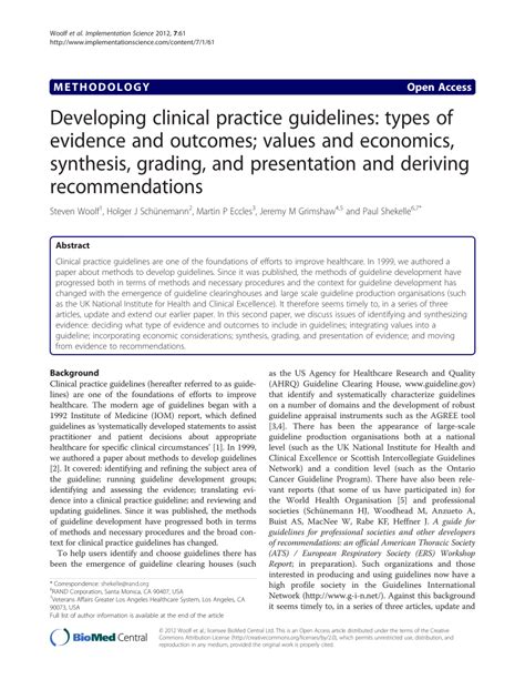 Pdf Developing Clinical Practice Guidelines Types Of Evidence And