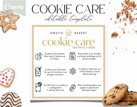 Cookie Care Info Note for Customer, Canva Template, Bakery Care Guide