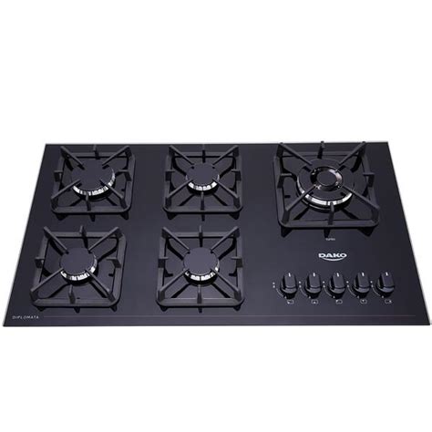 Cooktop A Gás 5 Bocas Preto Mesa De Vidro E Tripla Chama Dako