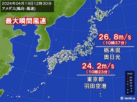 関東や東北太平洋側で強風 羽田空港で最大瞬間風速242メートル 夕方にかけ注意 2024年4月19日 エキサイトニュース