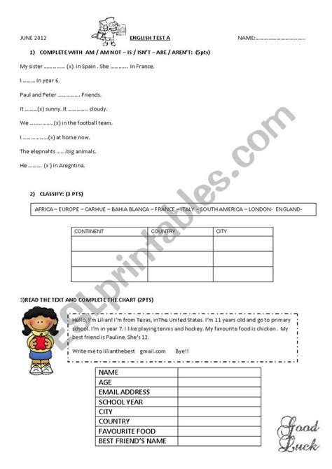 Tests A And B Verb To Be Countries Continents And Cities Esl Worksheet By Marianmanu