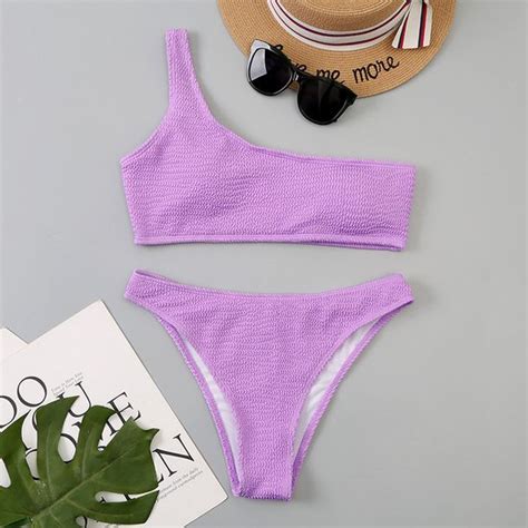 Bikini One Shoulder Delig Paars Wavy Bikini Set Zomer Maat S Bol