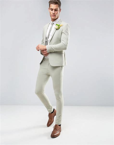 Asos Synthetic Wedding Super Skinny Suit Jacket In Sage Green For Men Lyst