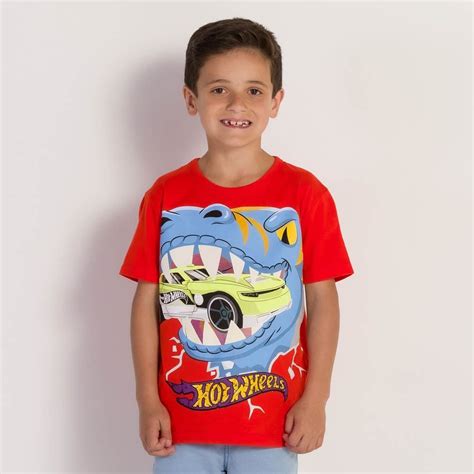 Camiseta A Anos Hot Wheels Malha Mattel Laranja Vibrante