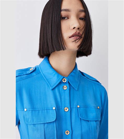 Buy Karen Millen Premium Linen Mini Shirt Dress In Blue Thstreet Oman