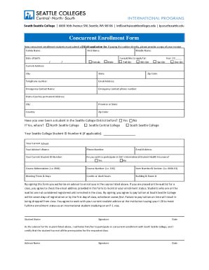 Fillable Online Concurrent Enrollment Form Seattle Colleges District