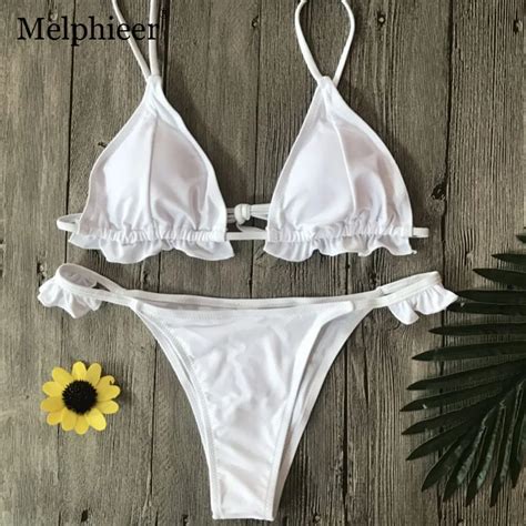 White Ruffle Bikini Swimwear Women Swimsuit Sexy Monokini Swimsuit