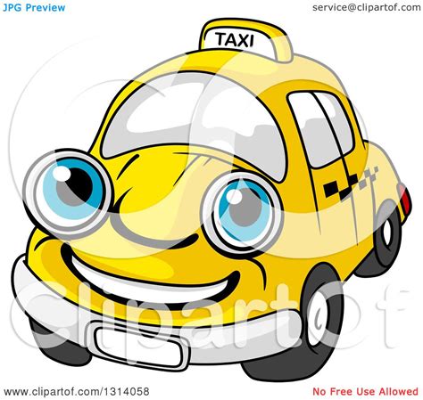 Clipart Of A Cartoon Happy Blue Eyed Yellow Taxi Cab Character