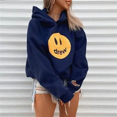 Casual Navy Blue Smiley Face Print Hoodie Ageluville In 2021 Hoodie