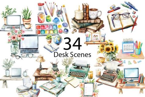 Desk Scenes Sublimation Clipart Graphic By Sumim Creative Fabrica