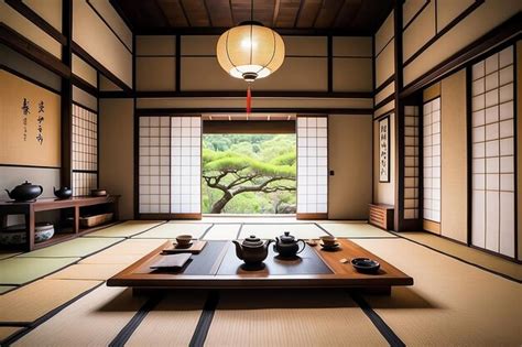 Premium Ai Image Traditional Japanese Tea Room Interior With Tatami Mats