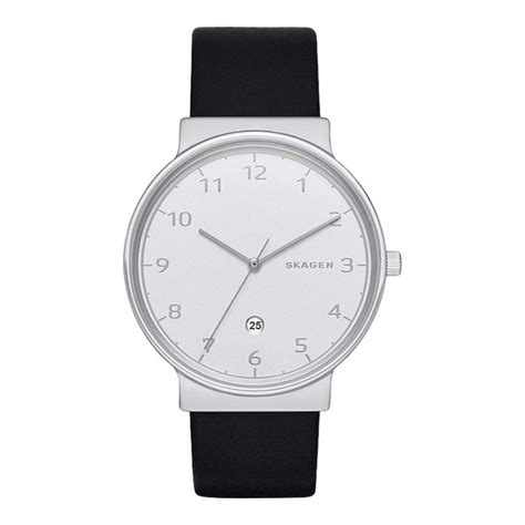 Jam Tangan Pria Skagen Ancher Skw Men White Dial Black Leather