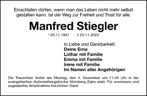 Traueranzeigen Von Manfred Stiegler Trauer Nn De